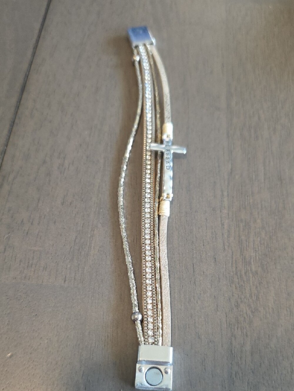 Blessed Cross Multi-Strand Bracelet in Silver and Cream - Picture 2 of 3